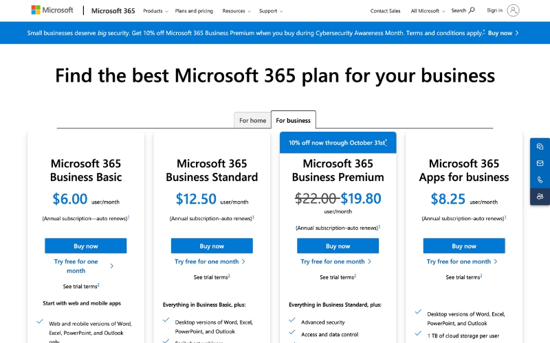 Mức giá các gói dịch vụ Office 365