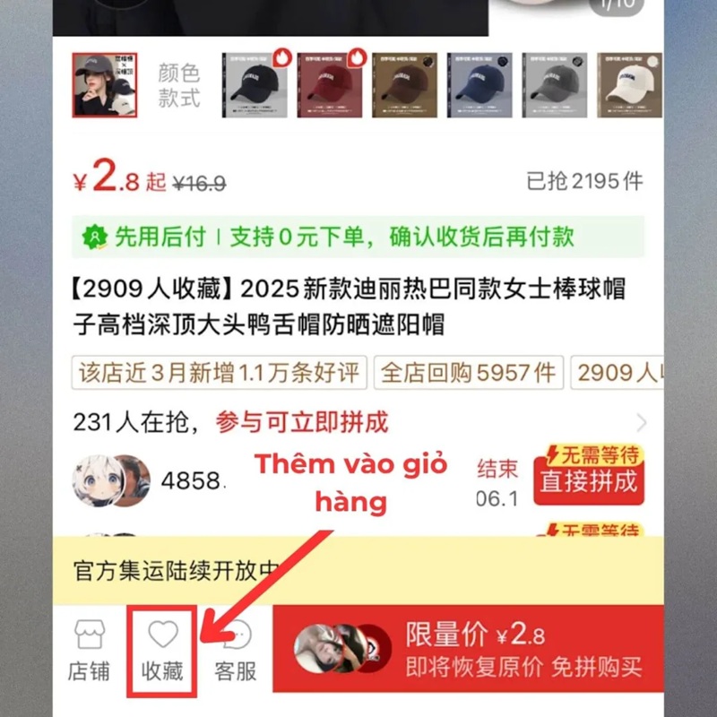 thêm sản phẩm vào giỏ hàng trên Pinduoduo