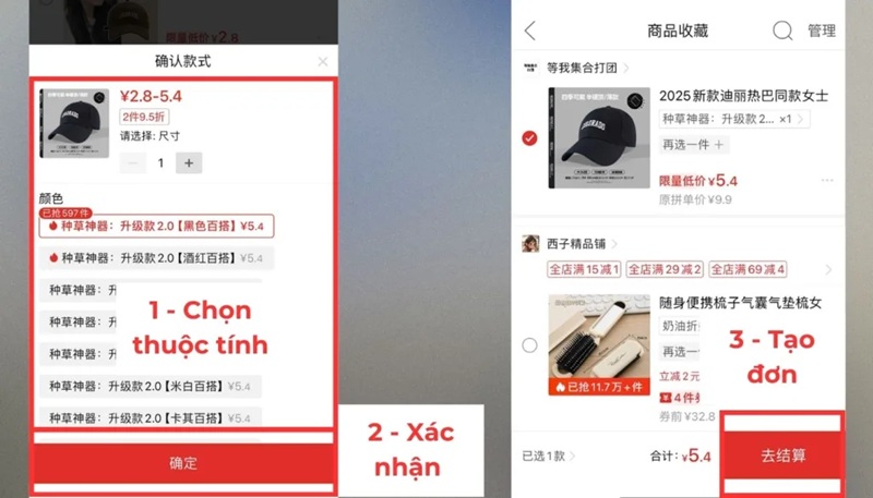 lựa chọn các thuộc tính của sản phẩm